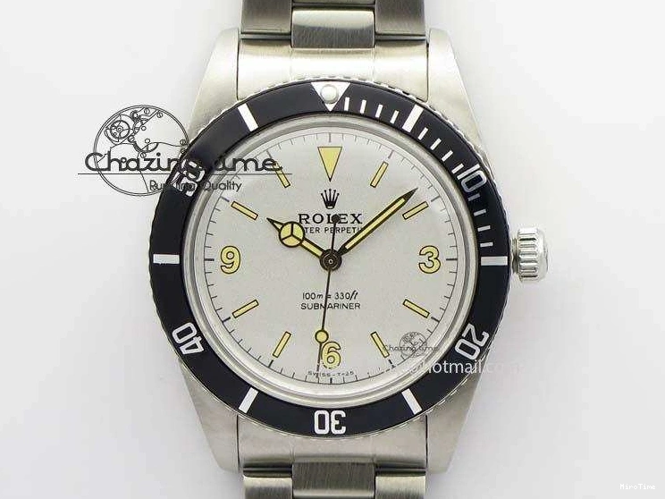 MiroTime 0421 ComfortFit Vintage 1680 Submariner No Date SS White Dial On SS Bracelet A 3855